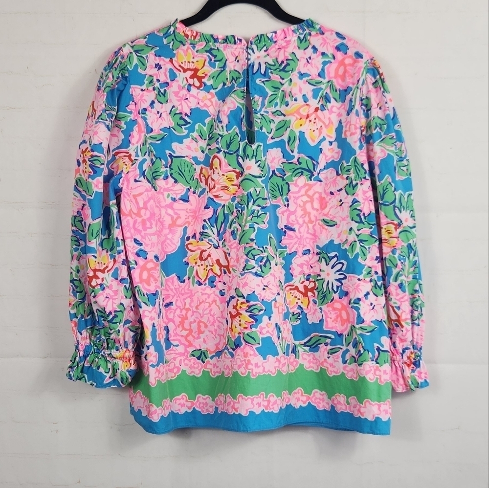 Lilly Pulitzer Preppy Colorful Trista Blouse Top Multi Rose to the Occasion L - Picture 6 of 14